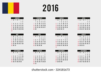 A 2016 Calendar with the Flag of Romania