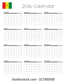 A 2016 Calendar with the Flag of Rwanda