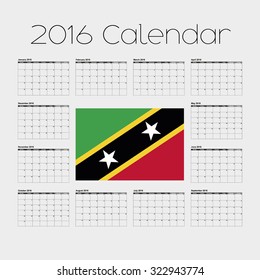 A 2016 Calendar with the Flag of Saint Kitts and Nevis