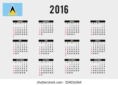 A 2016 Calendar with the Flag of Saint Lucia