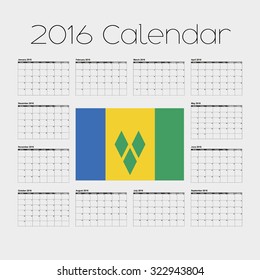 A 2016 Calendar with the Flag of Saint Vincents and the Grenadines