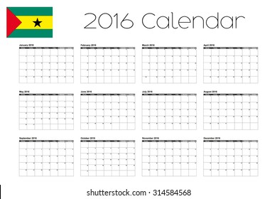 A 2016 Calendar with the Flag of Sao Tome E Principe