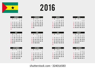 A 2016 Calendar with the Flag of Sao Tome E Principe