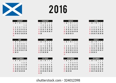 A 2016 Calendar with the Flag of Scotland