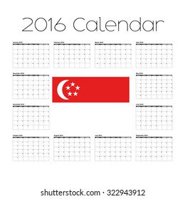 A 2016 Calendar with the Flag of Singapore