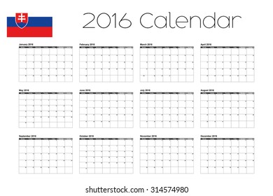 A 2016 Calendar with the Flag of Slovakia