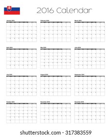 A 2016 Calendar with the Flag of Slovakia
