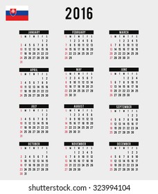 A 2016 Calendar with the Flag of Slovakia