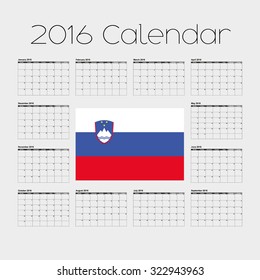 A 2016 Calendar with the Flag of Slovenia