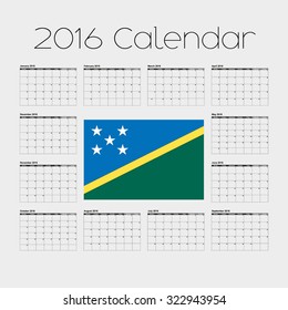 A 2016 Calendar with the Flag of Solomon Islands