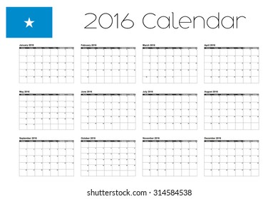 A 2016 Calendar with the Flag of Somalia