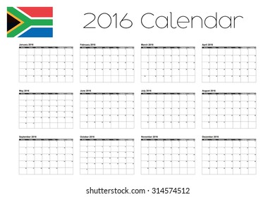 A 2016 Calendar with the Flag of South Africa