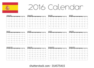 A 2016 Calendar with the Flag of Spain