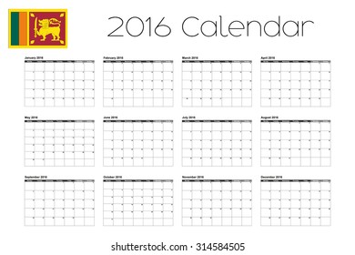 A 2016 Calendar with the Flag of Sri Lanka