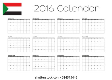 A 2016 Calendar with the Flag of Sudan