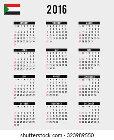 A 2016 Calendar with the Flag of Sudan