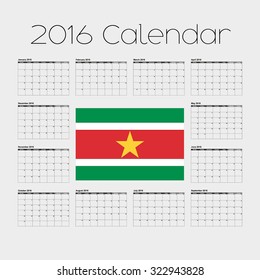 A 2016 Calendar with the Flag of Suriname