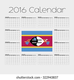 A 2016 Calendar with the Flag of Swaziland