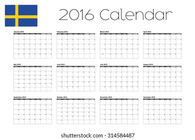 A 2016 Calendar with the Flag of Sweden