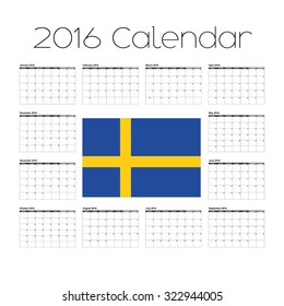 A 2016 Calendar with the Flag of Sweden