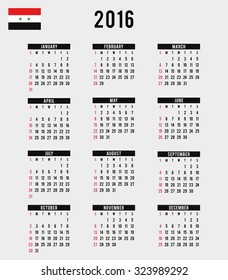 A 2016 Calendar with the Flag of Syria