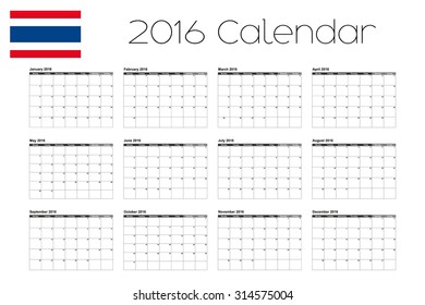 A 2016 Calendar with the Flag of Thailand
