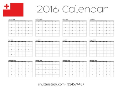 A 2016 Calendar with the Flag of Tonga