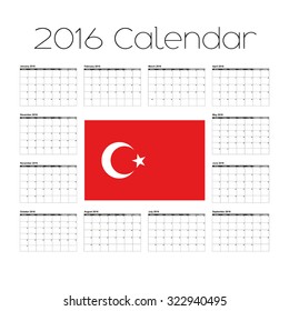 A 2016 Calendar with the Flag of Turkey