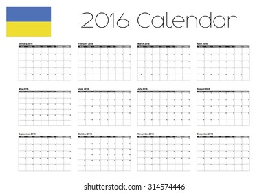 A 2016 Calendar with the Flag of Ukraine