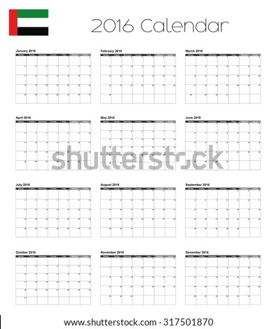 A 2016 Calendar with the Flag of United Arab Emirates