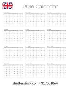 A 2016 Calendar with the Flag of United Kingdom