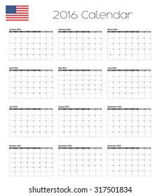 A 2016 Calendar with the Flag of United States of America