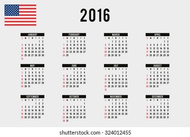 A 2016 Calendar with the Flag of United States of America