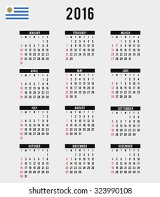 A 2016 Calendar with the Flag of Uruguay