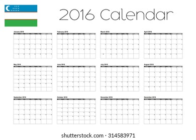 A 2016 Calendar with the Flag of Uzbekistan