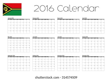 A 2016 Calendar with the Flag of Vanuatu