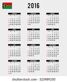 A 2016 Calendar with the Flag of Vanuatu