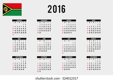 A 2016 Calendar with the Flag of Vanuatu