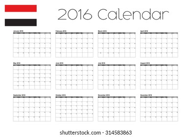 A 2016 Calendar with the Flag of Yemen