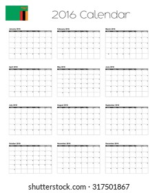 A 2016 Calendar with the Flag of Zambia