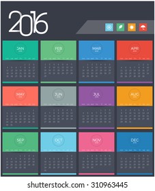 2016 Calendar flat multicolored template