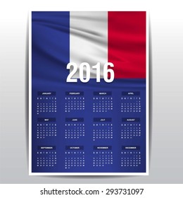 2016 Calendar - France Country Flag Banner - Happy new Year calendar template - Week starts with Sunday - Vector illustration