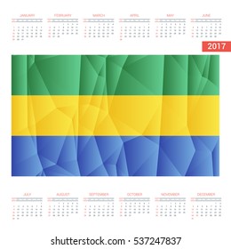 2016 Calendar - Gabon Country Flag Banner - Happy new Year calendar template - Week starts with Sunday - Vector illustration
