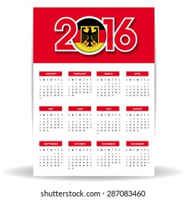 2016 Calendar - Germany Country Flag Banner - Happy new Year calendar template - Week starts with Sunday - Vector illustration