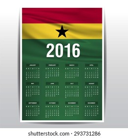 2016 Calendar - Ghana Country Flag Banner - Happy new Year calendar template - Week starts with Sunday - Vector illustration