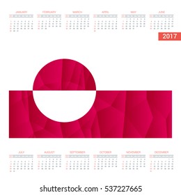 2016 Calendar - Greenland Country Flag Banner - Happy new Year calendar template - Week starts with Sunday - Vector illustration