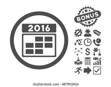 2016 Calendar Grid icon with bonus design elements. Vector illustration style is flat iconic symbols, gray color, white background.