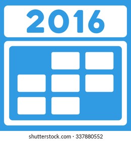 2016 Calendar Grid vector icon. Style is flat symbol, white color, rounded angles, blue background.