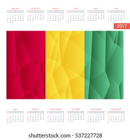 2016 Calendar - Guinea Country Flag Banner - Happy new Year calendar template - Week starts with Sunday - Vector illustration