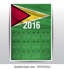 2016 Calendar - Guyana Country Flag Banner - Happy new Year calendar template - Week starts with Sunday - Vector illustration